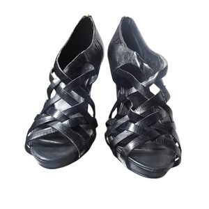 Nine West O-everX5 Size 10M Black Strappy Leather Gladiator Heels AS IS No Box